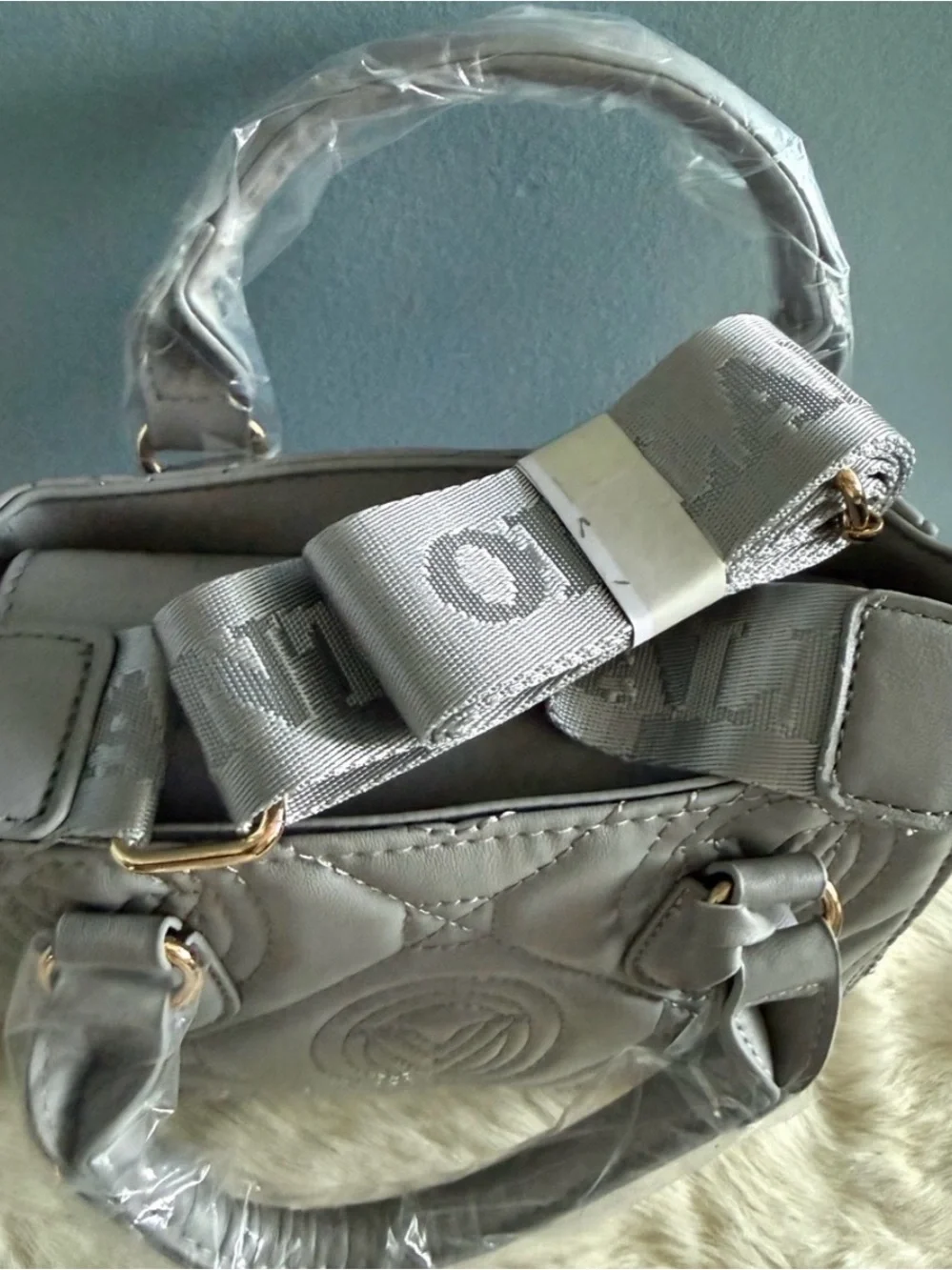 Valentino Orlandi Medium Quilted Light Grey Convertible Crossbody Tote Bag